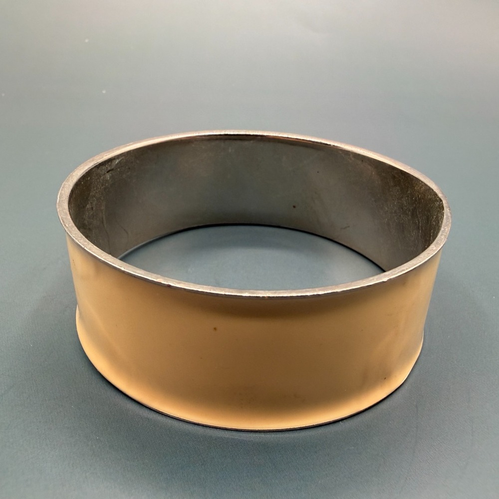 Wide Cream Enamel Bangle Bracelet Silver Tone Minimalist Statement Jewelry Gift